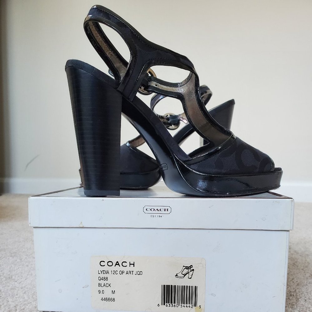 Coach Sandals Black Lydia T-Strap Heels (Size 9)